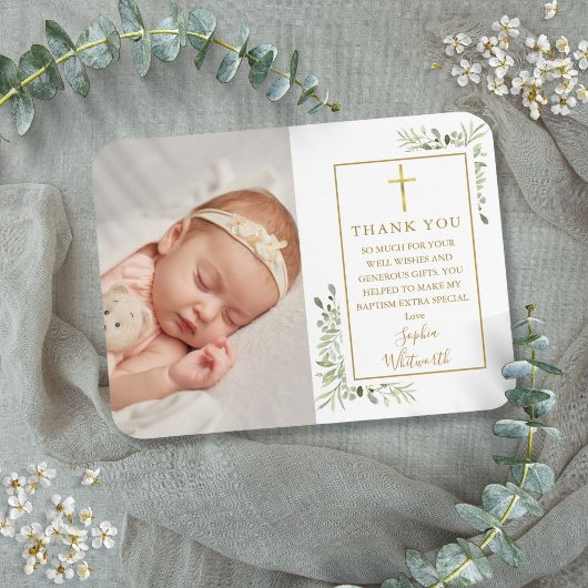 Magnet Flexible Baptême Christening Green Merci photo