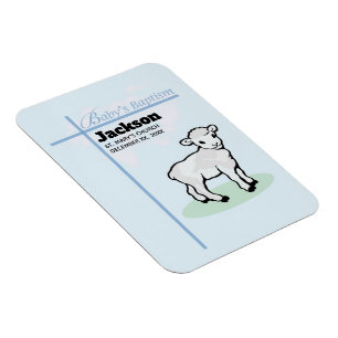 Magnet Flexible Baptême Garçon Agneau Bleu, Personnalisable