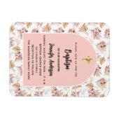 Magnet Flexible Baptême Pampas fleurs rose or rose invitation (Horizontal)
