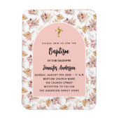 Magnet Flexible Baptême Pampas fleurs rose or rose invitation (Vertical)