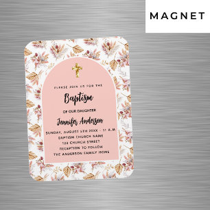 Magnet Flexible Baptême Pampas fleurs rose or rose invitation