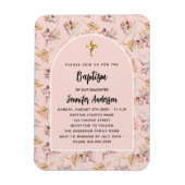 Magnet Flexible Baptême Pampas fleurs rose or rose invitation (Vertical)