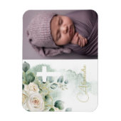 Magnet Flexible Baptême Religieux Christening Photo Croix Rose (Vertical)