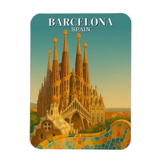 Magnet Flexible Barcelone Espagne Vintage voyage Abstrait (Vertical)