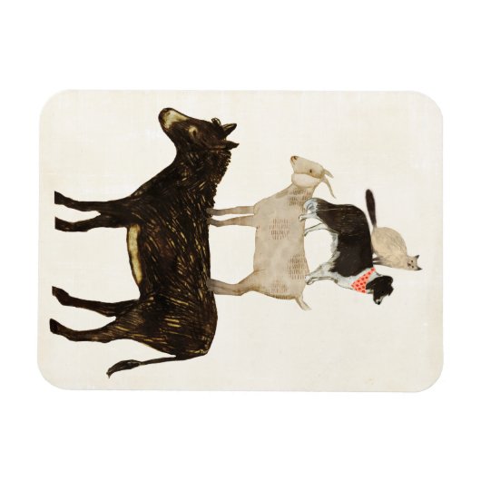 Magnet Flexible Barnyard Bufs - Âne, Chèvre, Chien, Chat (Horizontal)