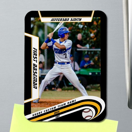 Magnet Flexible Baseball Keepsakes Libre Jaune Black Personnalisé
