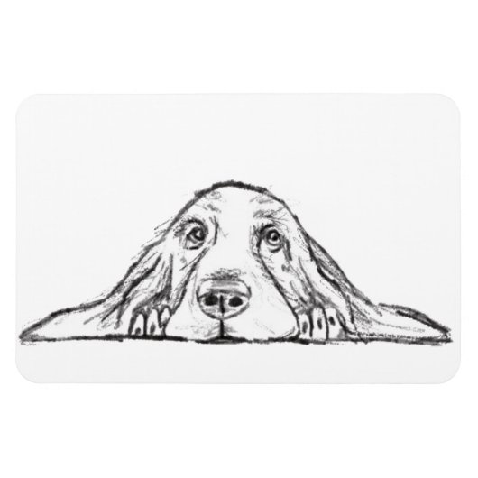 Magnet Flexible basset hound noir blanc yeux de chiot simple  (Horizontal)