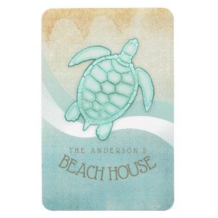 Magnet Flexible Beach House Tortue nautique Aqua Blue ID623