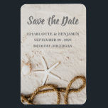 Magnet Flexible Beach Tropical Destination Wedding Enregistrer la<br><div class="desc">Beach Tropical Destination Wedding Save the Date Magnet est un design unique parfait pour vos invités pour le thème mariage comme plage, destination, été, Hawaii ou tropical.Il comprend plage, vagues de mer, sable, Starfish & modèle pour texte & photo. Veuillez cliquer sur le bouton Personnaliser pour le customiser avec votre...</div>