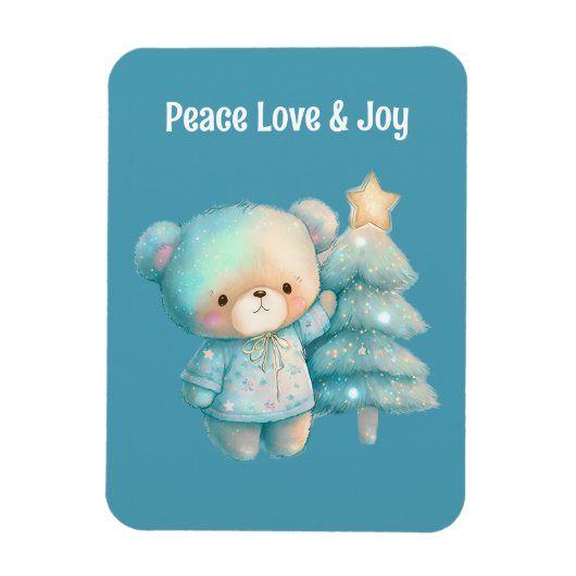 Magnet Flexible Bear mignonne et sapin de Noël Turquoise (Vertical)