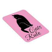 Magnet Flexible Beau chat assis noir avec "Règle des chats" Texte (Côté Droit)