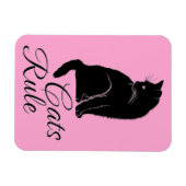 Magnet Flexible Beau chat assis noir avec "Règle des chats" Texte (Horizontal)