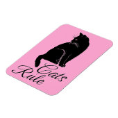 Magnet Flexible Beau chat assis noir avec "Règle des chats" Texte (Côté Gauche)