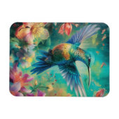 Magnet Flexible Beau colibri entouré de fleurs (Horizontal)