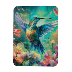 Magnet Flexible Beau colibri entouré de fleurs