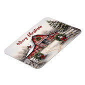 Magnet Flexible Beau hiver neigeux Rustic Red Grange Noël (Côté Gauche)