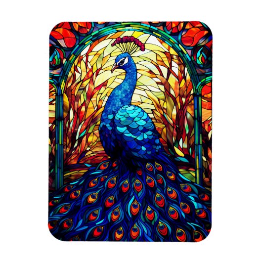 Magnet Flexible Beau Peacock Vitrail Art de la faune (Vertical)