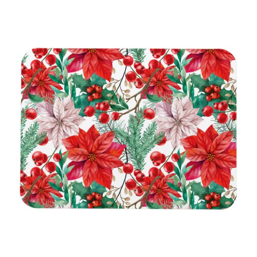 Magnet Flexible Beautiful red and white Christmas poinsettia (Horizontal)