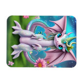 Magnet Flexible Bébé mignon et souriant Dragon aux fleurs (Horizontal)