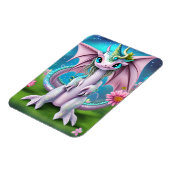 Magnet Flexible Bébé mignon et souriant Dragon aux fleurs (Côté Gauche)