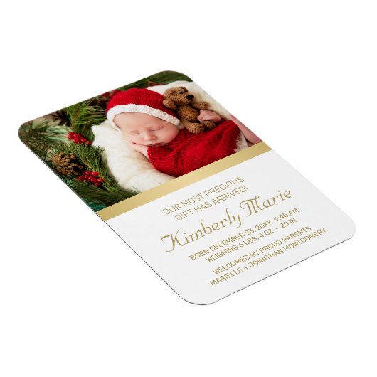 Magnet Flexible Bébé Naissance Élégante Gold Script Holiday (Côté Droit)