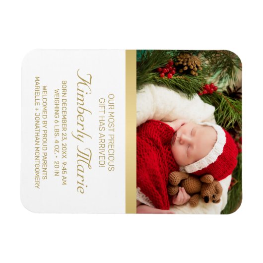 Magnet Flexible Bébé Naissance Élégante Gold Script Holiday (Horizontal)