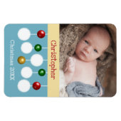 Magnet Flexible Bébé Noël année garde photo bleue (Horizontal)
