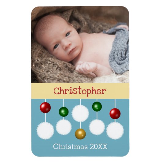 Magnet Flexible Bébé Noël année garde photo bleue (Vertical)