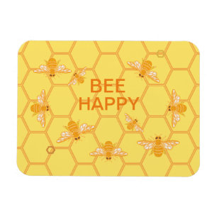 Magnet Flexible Bee Happy honey bees on yellow honeycomb
