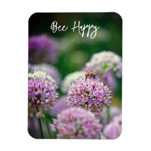 Magnet Flexible Bee Happy with Purple Allium Flower Motivational