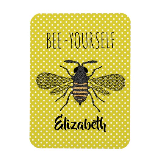 Magnet Flexible BEE Yellow Polkadot design tendance nommé (Vertical)