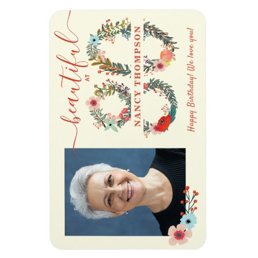 Magnet Flexible Belle à 80 Anniversaire Poster du numéro floral (Vertical)