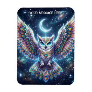Magnet Flexible Belle chouette aux plumes de paon la nuit