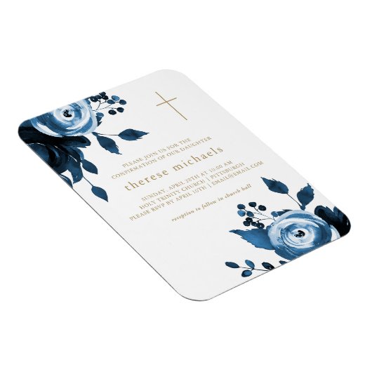 Magnet Flexible Belle Croix Florale Bleue Confirmation (Côté Droit)