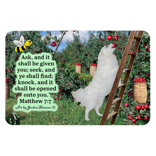 Magnet Flexible Belle Eskie et Orchard Écriture Matthieu 7:7 (Horizontal)