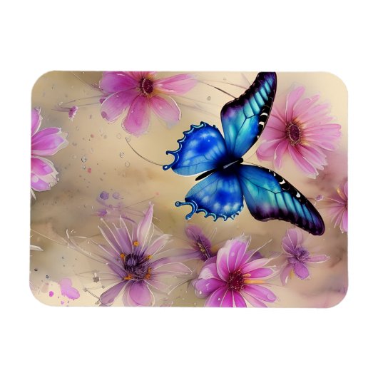Magnet Flexible Belles fleurs et papillon (Horizontal)