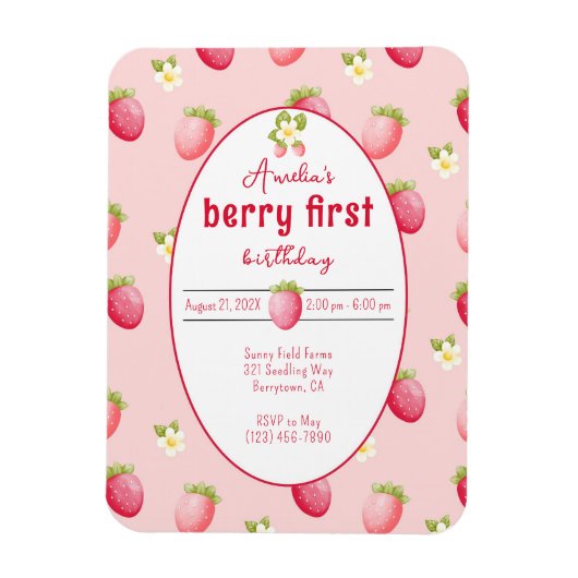 Magnet Flexible Berry First Birthday Strawberry Invitation (Vertical)