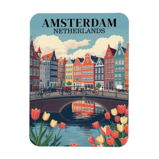 Magnet Flexible Bicyclettes Vintage voyage Amsterdam Pays-Bas (Vertical)