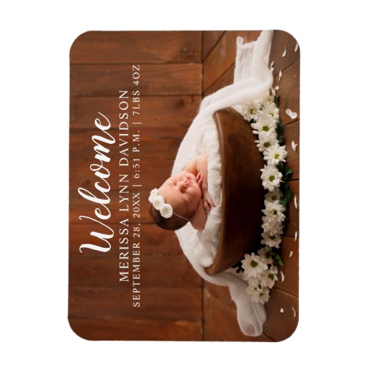 Magnet Flexible Bienvenue Script Girl Photo Faire-part de naissanc (Vertical)