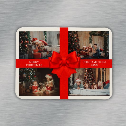Magnet Flexible Big Red Ribbon Christmas Custom 4 Photo Decorative