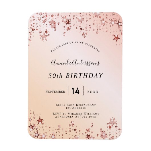 Magnet Flexible Birthday party rose gold blush pink stars modern (Vertical)