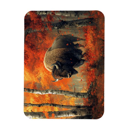 Magnet Flexible Bison dans l'artisanat boisé d'automne (Vertical)