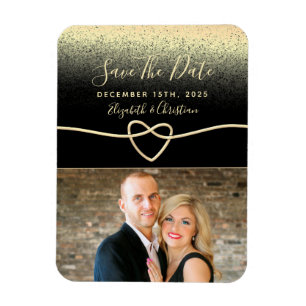 Magnet Flexible Black and Gold Photo Wedding Save The Date