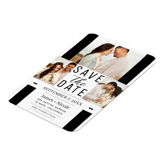 Magnet Flexible Black blanc moderne Enregistrer la date 3 Mariage  (Côté Gauche)