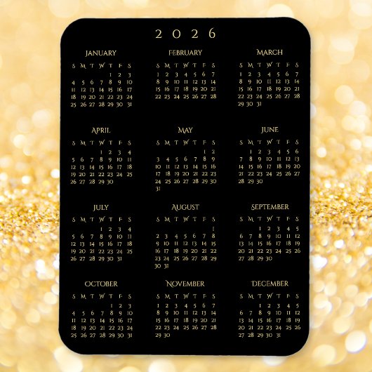 Magnet Flexible Black Gold Full Year 2026 Calendar Fridge Kitchen