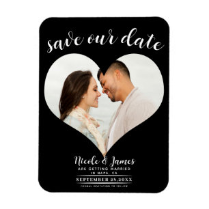 Magnet Flexible Black Heart Photo Wedding Enregistrer la date