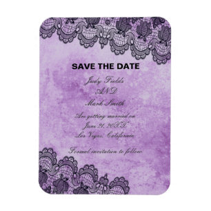 Magnet Flexible Black Lace Purple Gothic Wedding Save The Date
