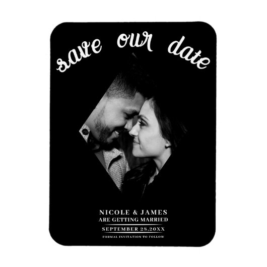 Magnet Flexible Black Minimal Diamond Photo Wedding Enregistrer la (Vertical)