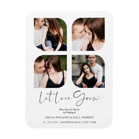 Magnet Flexible Black Modern Chic Clover Collage 4 Photos Mariage (Vertical)