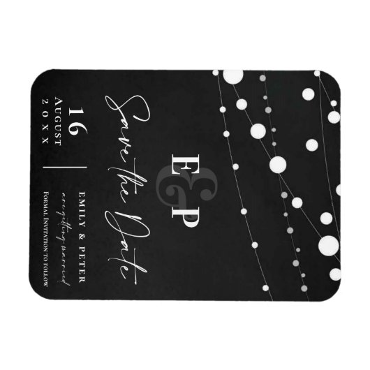 Magnet Flexible Black String Lights Monogramme Mariage Enregistrer (Horizontal)